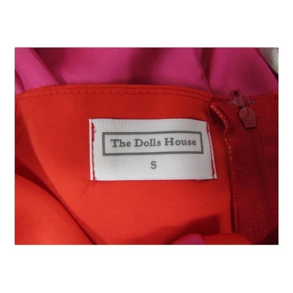 THE DOLLS HOUSE Beaudelle Satin Mini Skirt Red Pink Small NEW - Picture 9 of 9